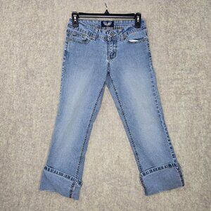 Angels Girls Embellished Bootcut Jeans Light Blue Adjustable Waist Rhinestones